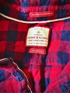 Denim & Flower Red and Navy Check Slim Fit Casual Shirt